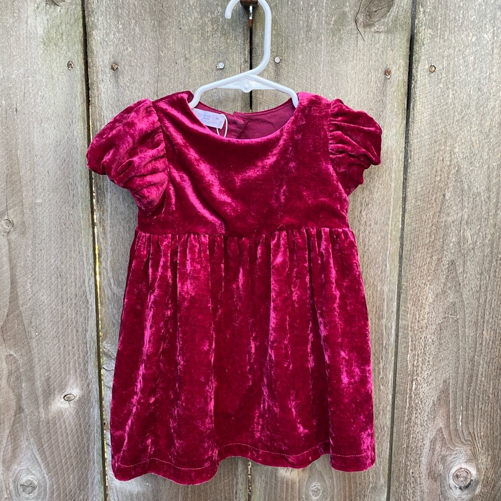 Zara‎ Girls Burgundy Velour Crushed Velvet Holiday Dress 12-18 months